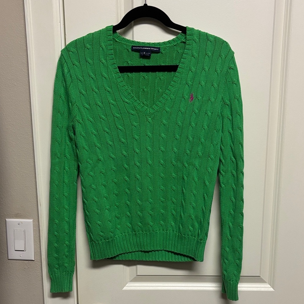 Ralph Lauren Sport V-Neck Cable-knit Sweater in Vibrant Green
